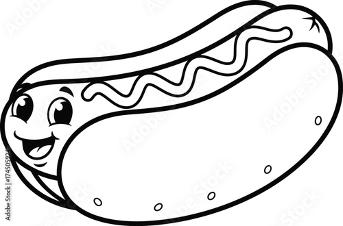 Cute hot dog cartoon line art vector for children coloring book and printable learning sheet