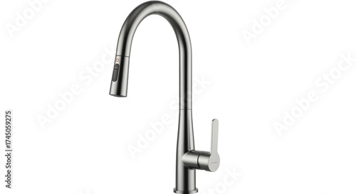 Tableau sur toile Isolated faucet for the kitchen or bath in stainless steel finish with curved sp