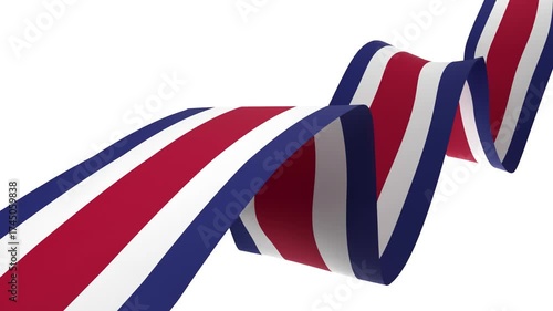 Waving Costa Rica Flag Ribbon on White Background with Alpha