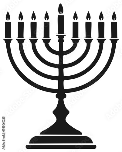 Black Menorah Illustration. Traditional Jewish Religious Symbol.