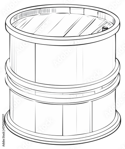 Simple Line Drawing of a Barrel with Two Bands and a Closed Lid