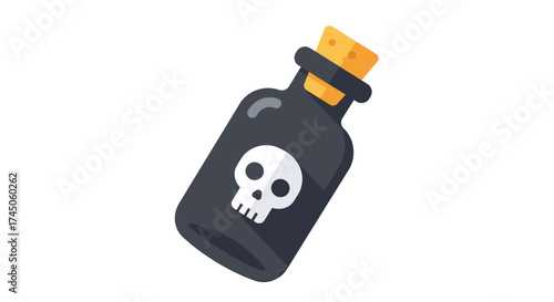 Black glass bottle with skull symbol