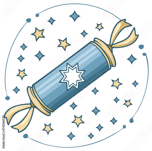 Blue and Gold Candy with Stars on a White Background