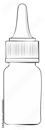 Isolated hand-drawn outline of a dropper bottle with a cap and nozzle