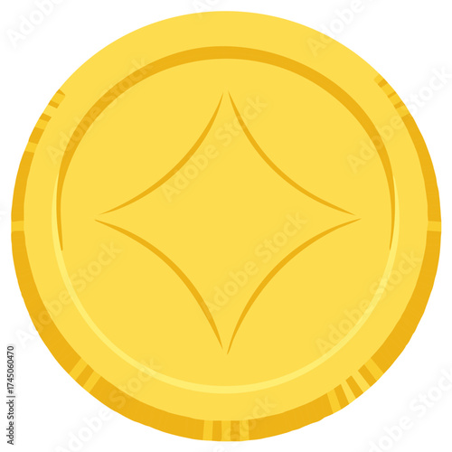 Isolated gold coin with diamond star emblem for finance, investments, rewards and monetary concepts