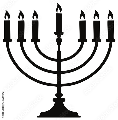 Seven Candle Menorah Silhouette for Hanukkah Celebration and Jewish Holiday