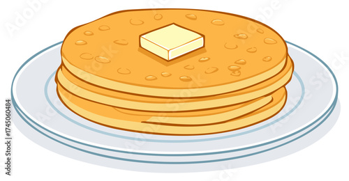Stack of Pancakes on a Plate with Butter - Breakfast Food Illustration