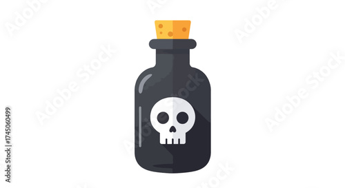 Dark Glass Bottle with Skull Symbol and Cork Stopper.