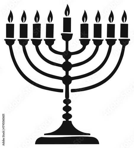 Menorah candle holder symbol in black and white.