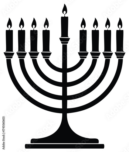 Silhouette of a menorah with lit candles, symbol of a religious holiday