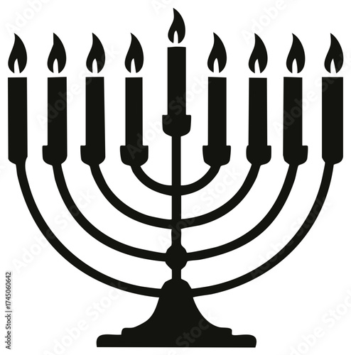 Traditional Hanukkah Menorah with All Nine Candles Lit Celebrating Jewish Festival of Lights Holiday