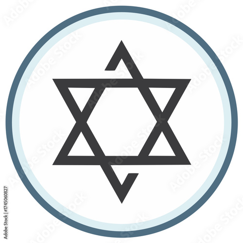 Graphic symbol of the Star of David within a circle representing Jewish heritage and faith