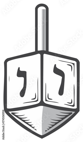 Illustration of Dreidel with Hebrew Letters, Hanukkah Holiday