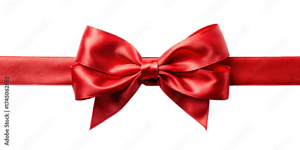 Fototapeta premium Vibrant red satin ribbon tied into a decorative bow isolated on transparent background
