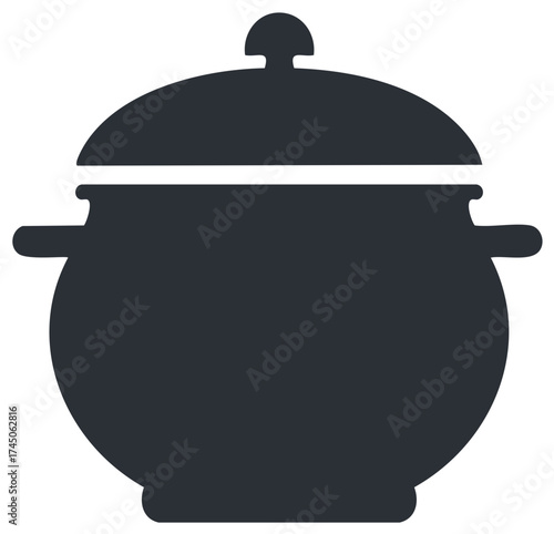 Classic Cooking Pot with Lid and Handles Kitchenware Utensil Silhouette, Food Preparation Equipment, Cookware Design Element
