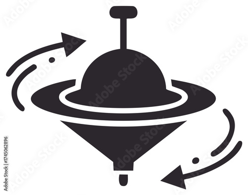 Spinning top toy with arrows showing rotation solid black icon