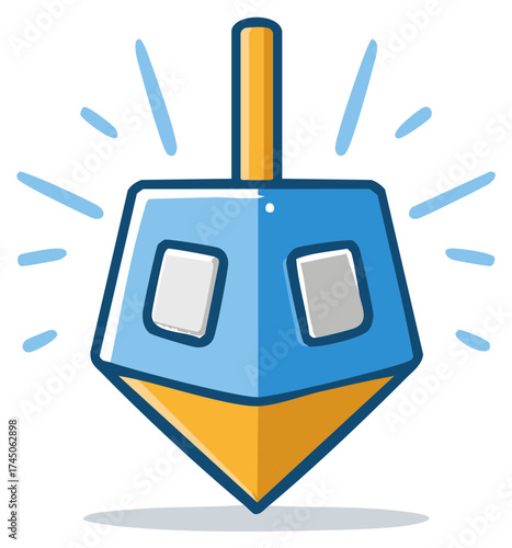Vibrant Blue and Yellow Dreidel Spinning with Light Rays