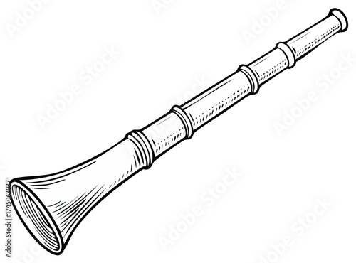 Hand-Drawn Musical Instrument Illustration:  Shawm Woodwind with Curved Bell