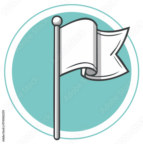 White Flag Illustration in a Circle Symbolizing Surrender or Peace