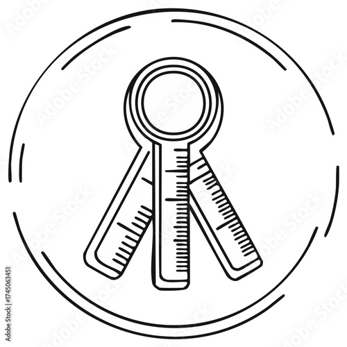 Conceptual measuring tool and circular design, linear illustration, minimalist art style