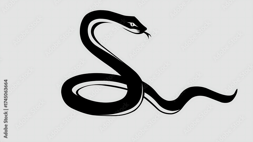 Fototapeta premium Black snake coiled, striking pose