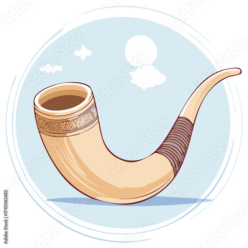 Ornamented Cornu Copiae or Horn of Plenty in Illustration with Sky Background