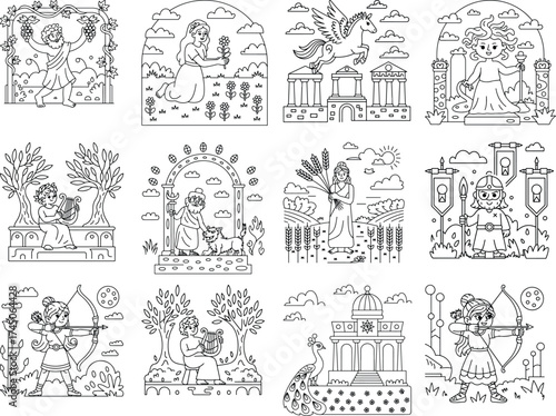 Mythological Figures and Ancient Greek Scenes for Coloring greek mythology cartoon