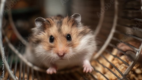 An Adorable Hamster Exploring Its Habitat in a Wheel, Showcasing Unique Fur Patterns and Playful Curiosity as It Interacts with Its Environment