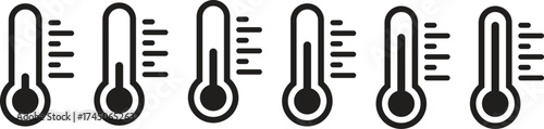 Set of six simple thermometer icons showing varying temperature levels vector