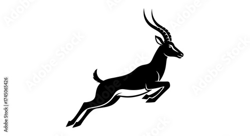 Silhouette of a leaping gazelle in black and white.