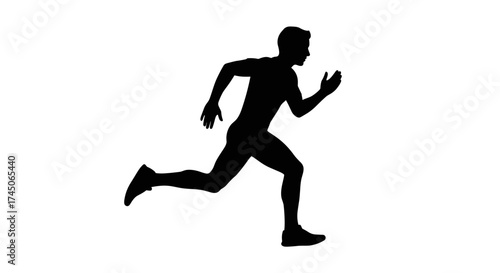 Silhouette of a Runner in Motion on White Background.