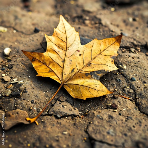 Autumn leaf on cracked ground