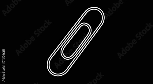 Simple white paperclip on a black background.