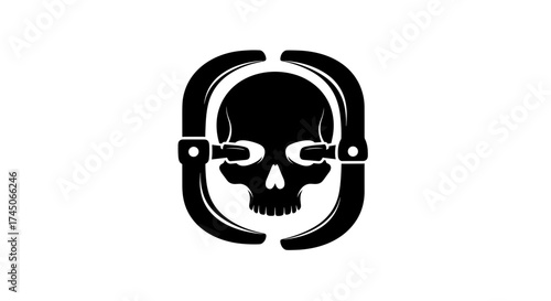 Skull enclosed in shackles a symbol of captivity and death.