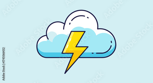 Stylized Thunderstorm Cloud with Lightning Strike Illustration.