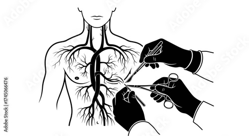 Surgical Hands Performing Open Heart Surgery Illustration.