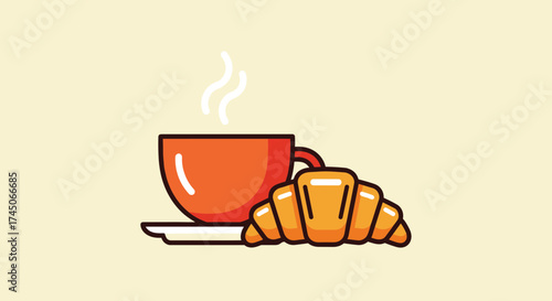 Vector Illustration of a Coffee Cup and Croissant.