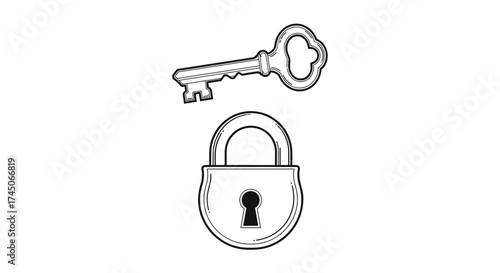 Vintage Key and Padlock Illustration Security and Access.