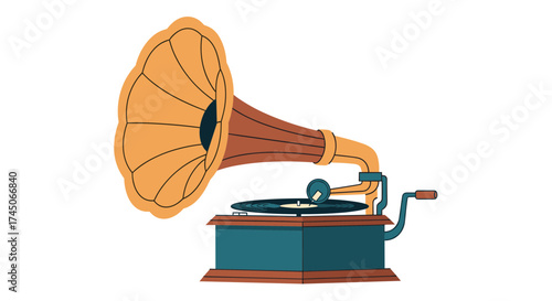 Vintage Gramophone Illustration with Classic Design.