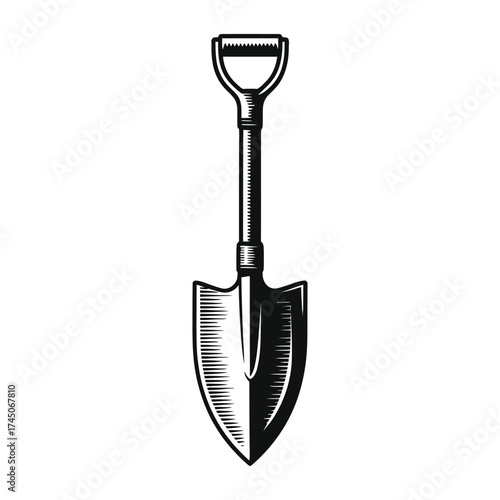 Vintage Shovel or Spade Engraving Vector Illustration, shovel on white background