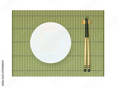 Asian bamboo sushi rolling mat. Traditional Japanese cooking tool. Vector