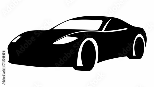 Silhouette of a sleek black sports car with white accents on a plain white background design style