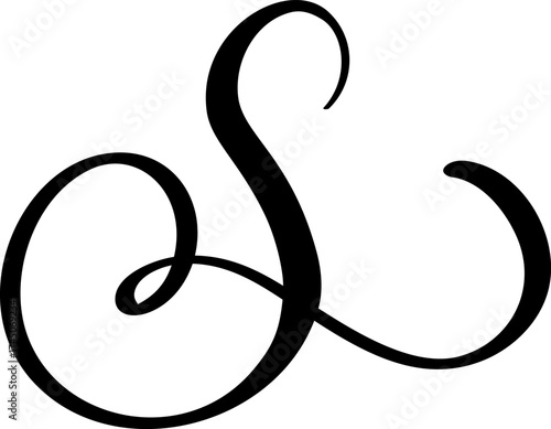 Hand drawn vector calligraphy letter S. Script capital font logo. style flourish Handwritten brush