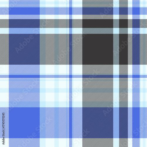 Genuine background texture seamless, primary plaid check textile. Holiday vector pattern tartan fabric in mint cream and blue colors.