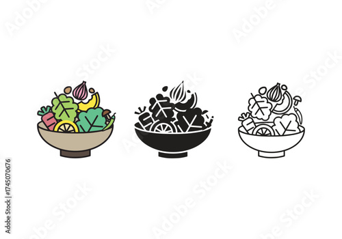 Vegetable salad icon, vegetable diet line icon with filled flat sign concept vector stock