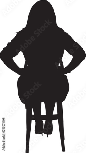 vector,silhouette of back view of a woman sitting on  chair arms akimbo