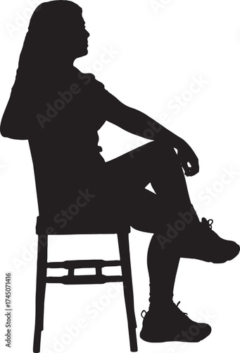 vector,silhouette of a woman sitting on chiar cross legged