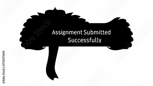 Black decorative shape with jagged edges and text assignment submitted successfully in the center