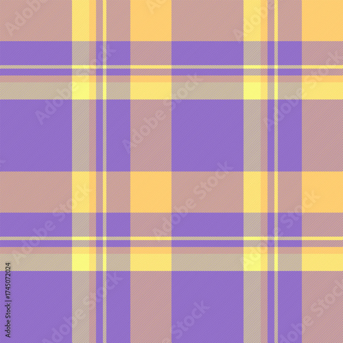 Perfect background textile plaid, bathroom fabric texture vector. Popular check seamless tartan pattern in violet and amber colors.