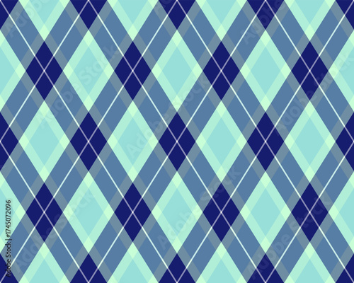 Argyle pattern of geometric rhombus. Harlequin check wallpaper design. Classic diamond shaped textile material for web background, print fabric clothing, sweater, wrapping paper, gift card, invitation